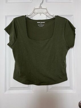 Moral Society Square Neck Olive Crop Top